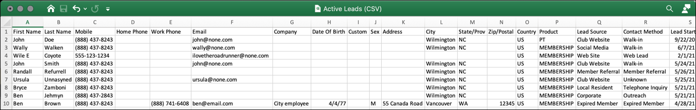 Active Leads (CSV) Sample